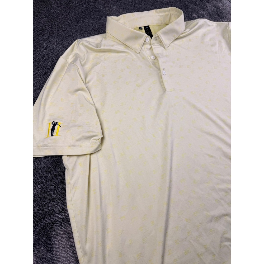 Adidas Golf Mens XL Polo Shirt Pale Yellow Graphic Print Short Sleeve Performanc